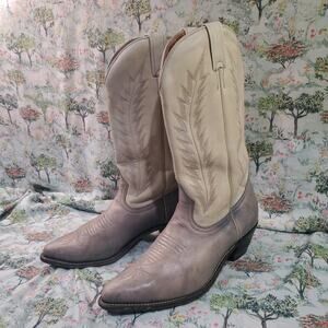 BOULET 1828 Vintage Grey Leather Cowboy Western Boots Men's Size 9 1/2